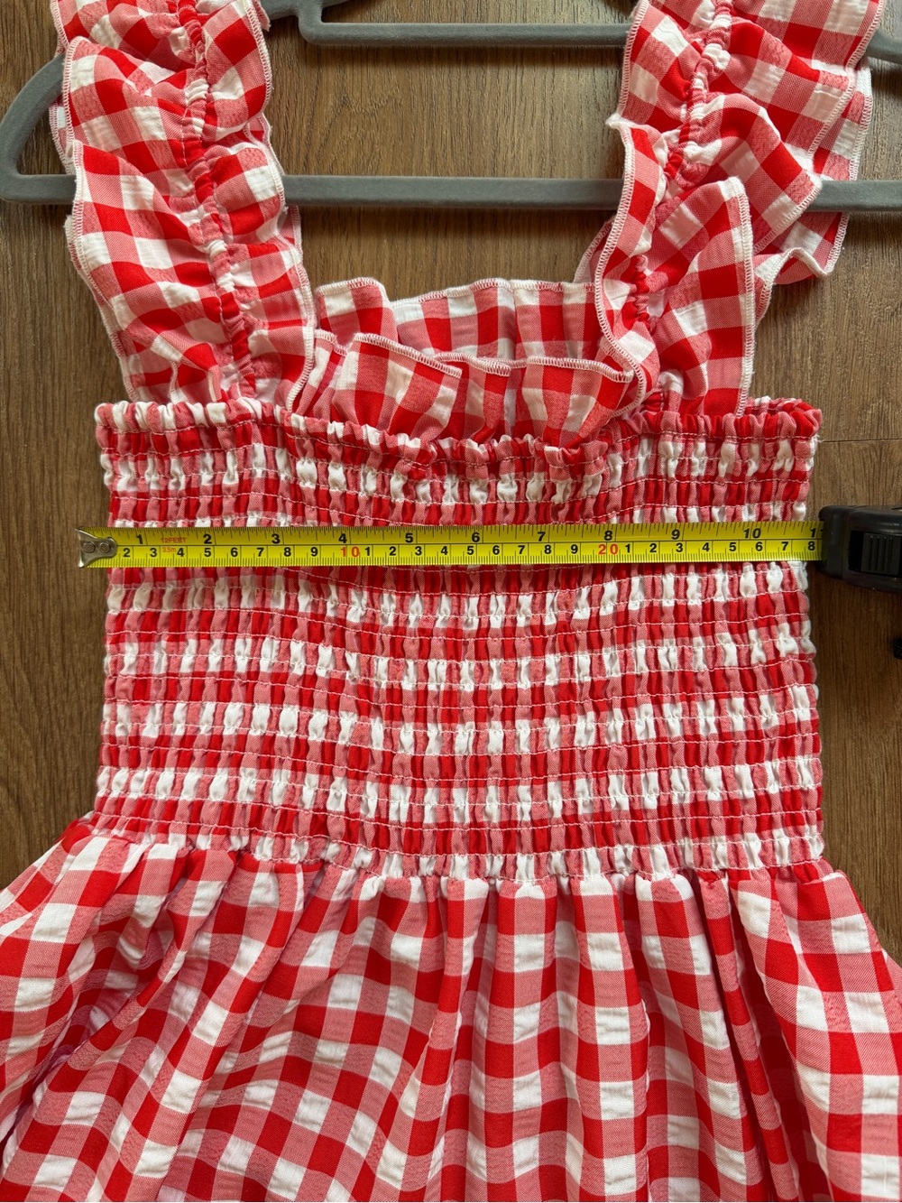 Red Gingham Smocked Sundress with Ruffle Straps - Picture 4 of 5